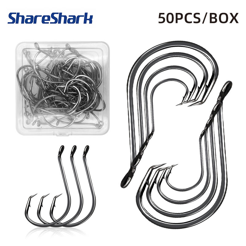 ShareShark 50 قطعة/صندوق 7384  - مراجعة Fishing Hook Circle وسعره